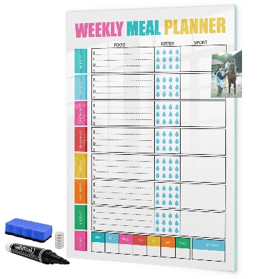 Decoratief glazen wandbord beschrijfbaar en magnetisch Maaltijdplanner voor elke week