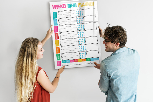 Decoratief glazen wandbord beschrijfbaar en magnetisch Maaltijdplanner voor elke week