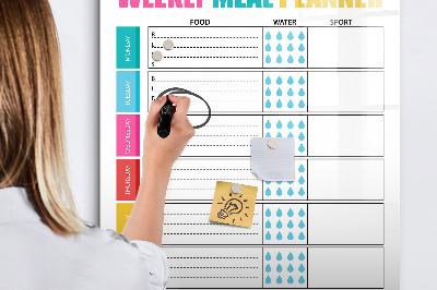 Decoratief glazen wandbord beschrijfbaar en magnetisch Maaltijdplanner voor elke week