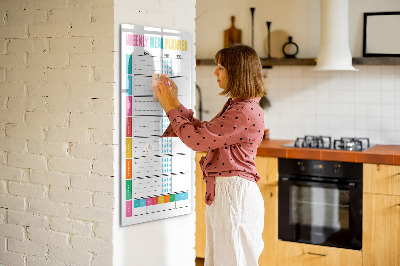 Decoratief glazen wandbord beschrijfbaar en magnetisch Maaltijdplanner voor elke week