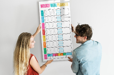 Decoratief glazen wandbord beschrijfbaar en magnetisch Maaltijdplanner voor elke week