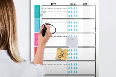Decoratief glazen wandbord beschrijfbaar en magnetisch Maaltijdplanner voor elke week