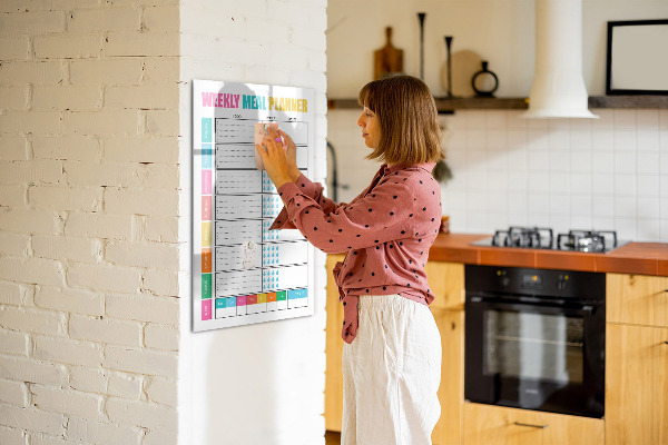 Decoratief glazen wandbord beschrijfbaar en magnetisch Maaltijdplanner voor elke week