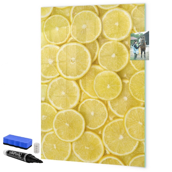 Decoratief glazen wandbord beschrijfbaar en magnetisch Kleurrijk citroen memobord