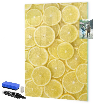 Decoratief glazen wandbord beschrijfbaar en magnetisch Kleurrijk citroen memobord