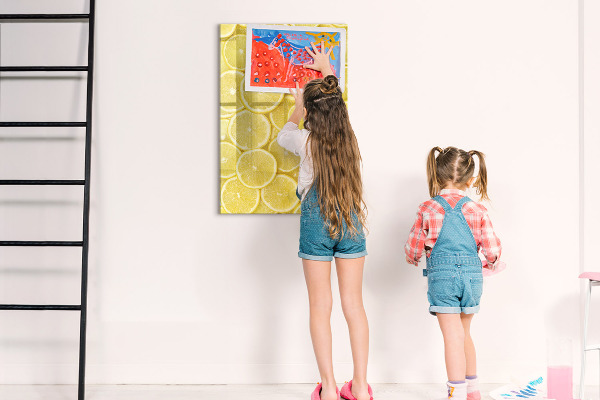 Decoratief glazen wandbord beschrijfbaar en magnetisch Kleurrijk citroen memobord