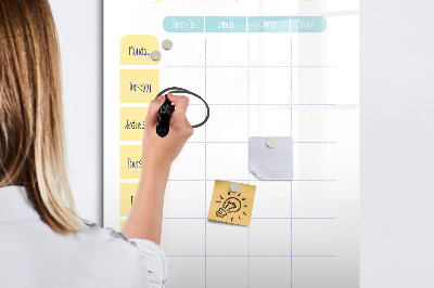 Decoratief glazen wandbord beschrijfbaar en magnetisch Maaltijdplanner voor de hele week