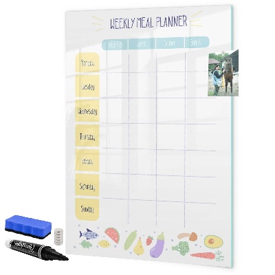 Decoratief glazen wandbord beschrijfbaar en magnetisch Maaltijdplanner voor de hele week