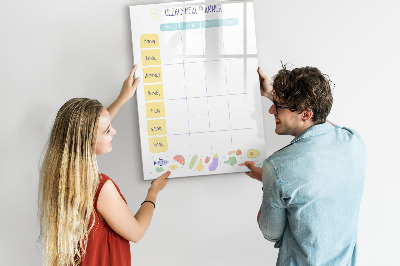 Decoratief glazen wandbord beschrijfbaar en magnetisch Maaltijdplanner voor de hele week