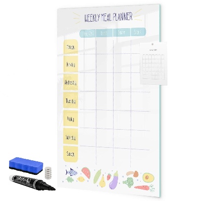 Decoratief glazen wandbord beschrijfbaar en magnetisch Maaltijdplanner voor de hele week
