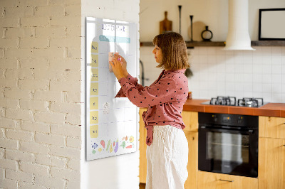 Decoratief glazen wandbord beschrijfbaar en magnetisch Maaltijdplanner voor de hele week