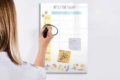 Decoratief glazen wandbord beschrijfbaar en magnetisch Maaltijdplanner voor de hele week