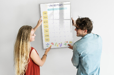 Decoratief glazen wandbord beschrijfbaar en magnetisch Maaltijdplanner voor de hele week
