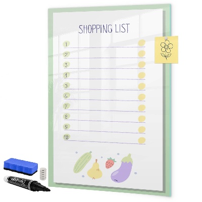Memobord van glas met print inclusief neodymium magneten Boodschappenlijst met ruimte voor foto's