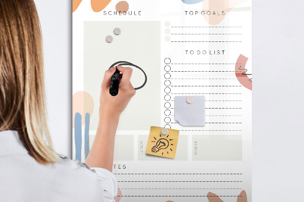 Memobord van glas met print inclusief neodymium magneten Dagplanner met ruimte voor foto's