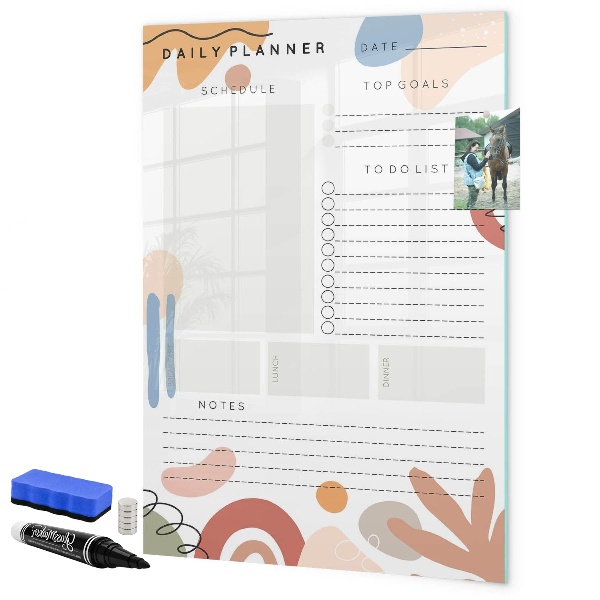Memobord van glas met print inclusief neodymium magneten Dagplanner met ruimte voor foto's