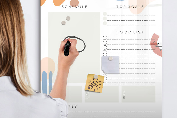 Memobord van glas met print inclusief neodymium magneten Dagplanner met ruimte voor foto's