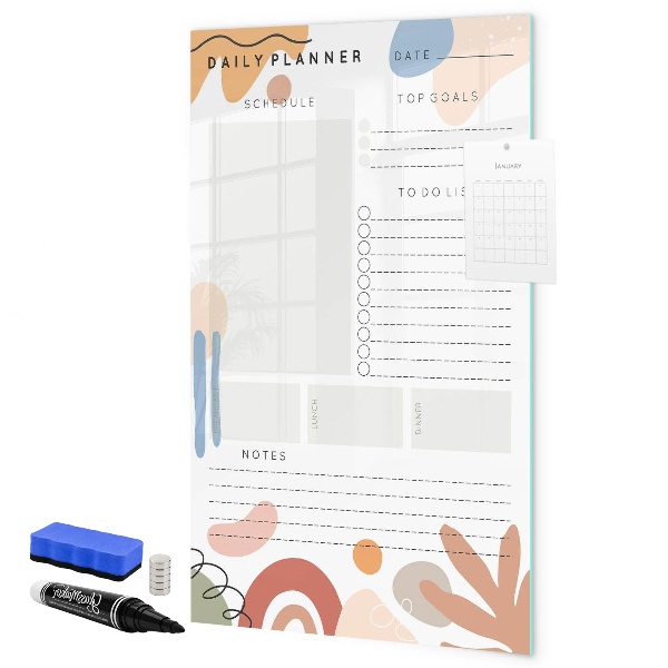 Memobord van glas met print inclusief neodymium magneten Dagplanner met ruimte voor foto's