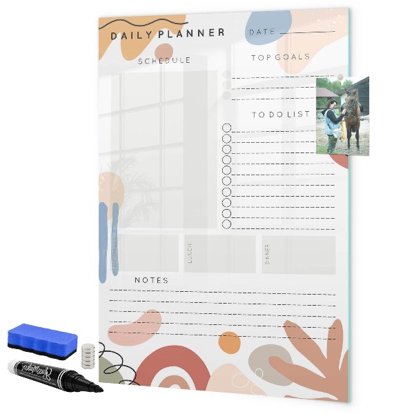 Memobord van glas met print inclusief neodymium magneten Dagplanner met ruimte voor foto's