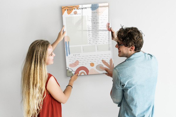 Memobord van glas met print inclusief neodymium magneten Dagplanner met ruimte voor foto's