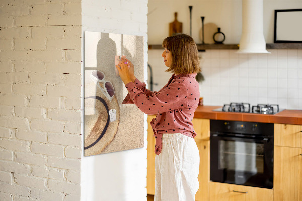 Decoratief glazen wandbord beschrijfbaar en magnetisch Zomerherinneringen aan het strand