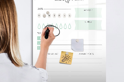 Decoratief glazen wandbord beschrijfbaar en magnetisch Dagelijkse organisatie en taakplanning