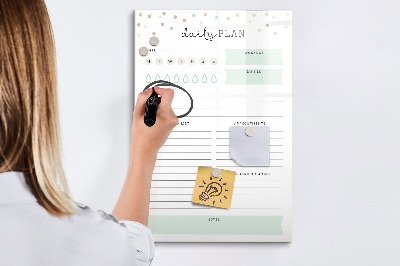Decoratief glazen wandbord beschrijfbaar en magnetisch Dagelijkse organisatie en taakplanning