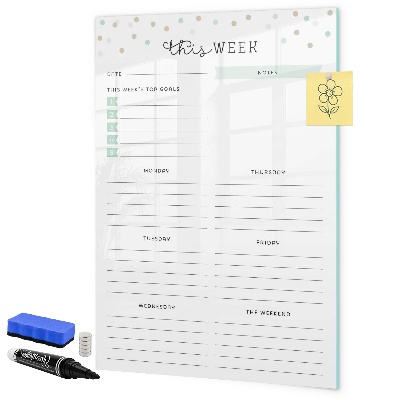 Memobord van glas met print inclusief neodymium magneten Weekplanner met ruimte voor notities
