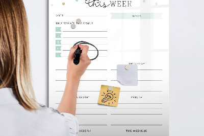 Memobord van glas met print inclusief neodymium magneten Weekplanner met ruimte voor notities