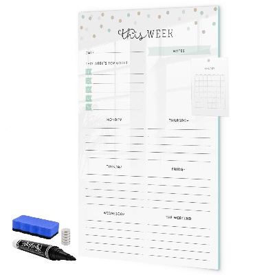 Memobord van glas met print inclusief neodymium magneten Weekplanner met ruimte voor notities