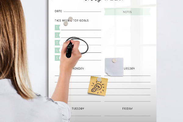 Memobord van glas met print inclusief neodymium magneten Weekplanner met ruimte voor notities