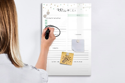 Memobord van glas met print inclusief neodymium magneten Weekplanner met ruimte voor notities