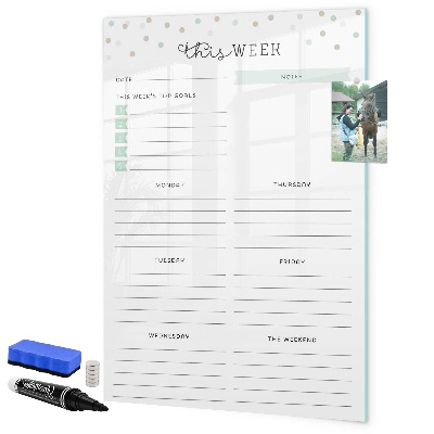 Memobord van glas met print inclusief neodymium magneten Weekplanner met ruimte voor notities