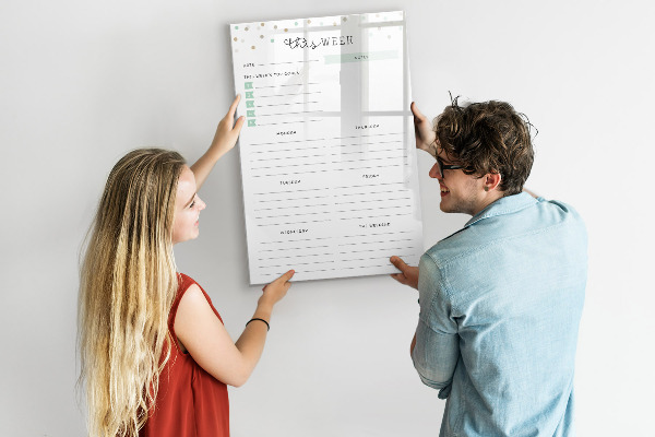 Memobord van glas met print inclusief neodymium magneten Weekplanner met ruimte voor notities