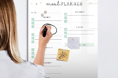 Decoratief glazen wandbord beschrijfbaar en magnetisch Maaltijdplanner voor de hele week