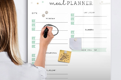 Decoratief glazen wandbord beschrijfbaar en magnetisch Maaltijdplanner voor de hele week