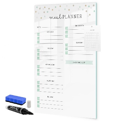 Decoratief glazen wandbord beschrijfbaar en magnetisch Maaltijdplanner voor de hele week