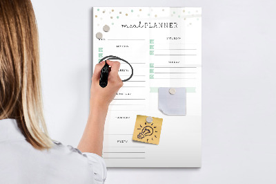 Decoratief glazen wandbord beschrijfbaar en magnetisch Maaltijdplanner voor de hele week