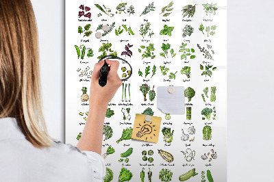 Memobord van glas met print inclusief neodymium magneten Groene groenten en kruiden in grafische weergave