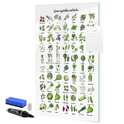 Memobord van glas met print inclusief neodymium magneten Groene groenten en kruiden in grafische weergave