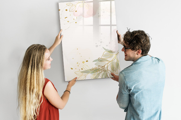Decoratief glazen wandbord beschrijfbaar en magnetisch Creatief moodboard voor foto's en notities