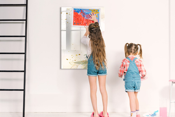 Decoratief glazen wandbord beschrijfbaar en magnetisch Creatief moodboard voor foto's en notities