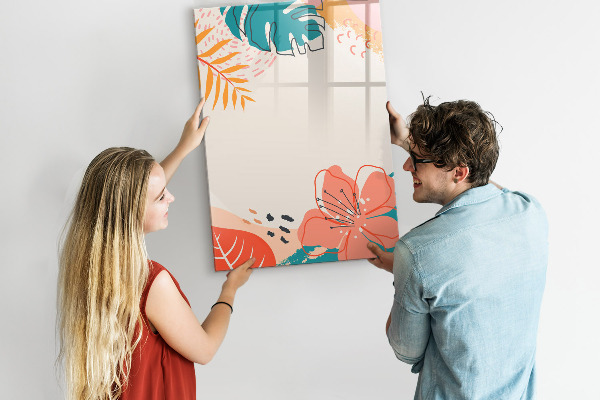 Decoratief glazen wandbord beschrijfbaar en magnetisch Een kleurrijk prikbord voor notities en foto's