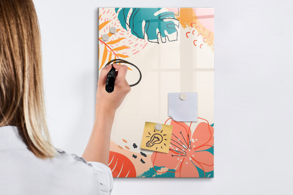 Decoratief glazen wandbord beschrijfbaar en magnetisch Een kleurrijk prikbord voor notities en foto's