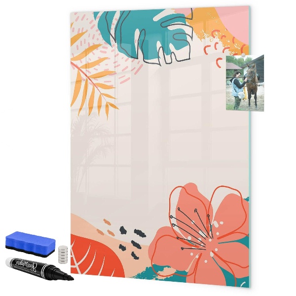 Decoratief glazen wandbord beschrijfbaar en magnetisch Een kleurrijk prikbord voor notities en foto's