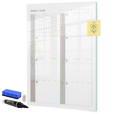 Decoratief glazen wandbord beschrijfbaar en magnetisch Weekplanning met ruimte voor foto's