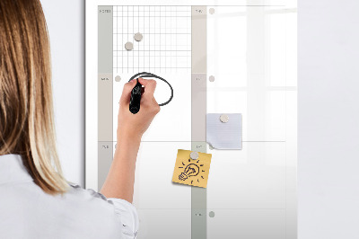 Decoratief glazen wandbord beschrijfbaar en magnetisch Weekplanning met ruimte voor foto's