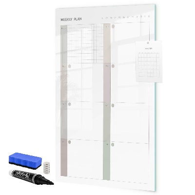 Decoratief glazen wandbord beschrijfbaar en magnetisch Weekplanning met ruimte voor foto's