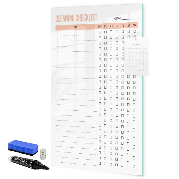 Memobord van glas met print inclusief neodymium magneten Maandelijkse schoonmaaklijst