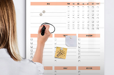 Decoratief glazen wandbord beschrijfbaar en magnetisch Schoonmaaktakenlijst